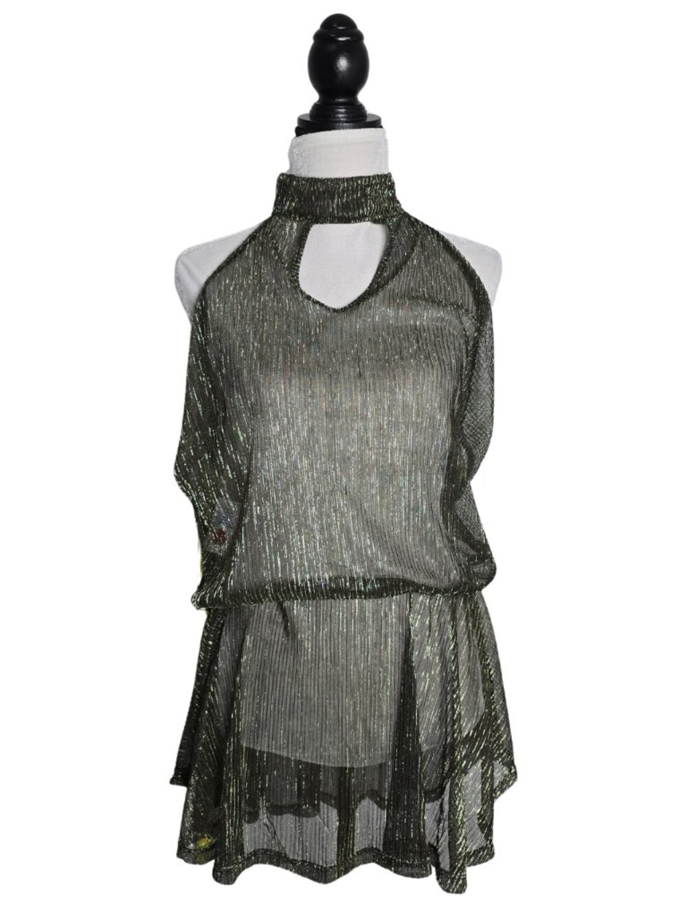 Love Black & Metallic Gold Sheer Sleeveless Peplum Blouse Top Size 2XL NEW